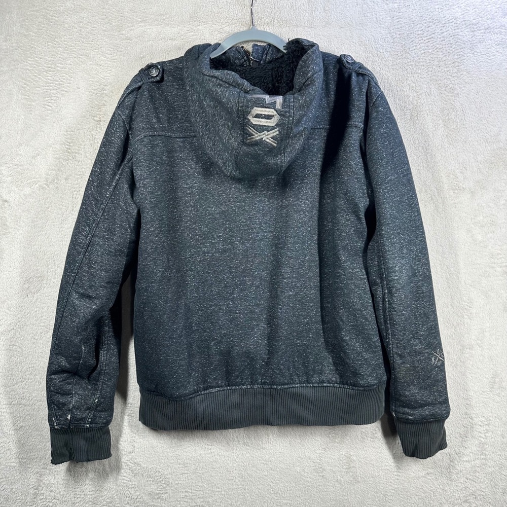 Fox Racing Sherpa Lined Hoodie Mens L Black Grunge Distressed Heavy Jacket - Picture 2 of 14